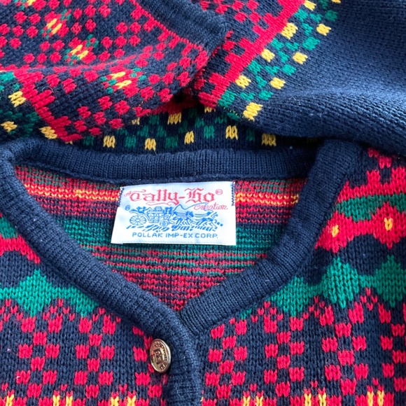 Tally-Ho Cardigan Sweater Dog Fair Isle Navy Multi (~XL, 42”Bust) - Picture 6 of 7
